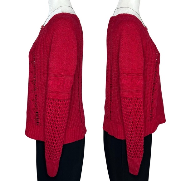 AEO Sweater Open Weave Cable Knit Cotton Wool Blend Pullover Red Medium M - Picture 5 of 12